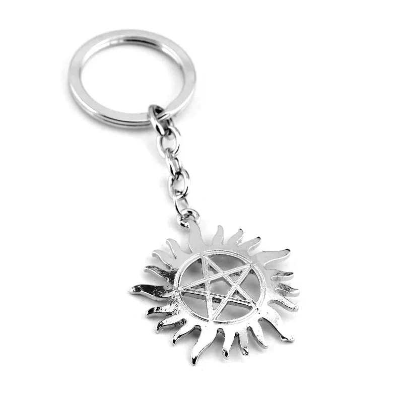 Movie Supernatural Keychain Sun Pentagram Amulet Key Rings Metal Accessories Gifts