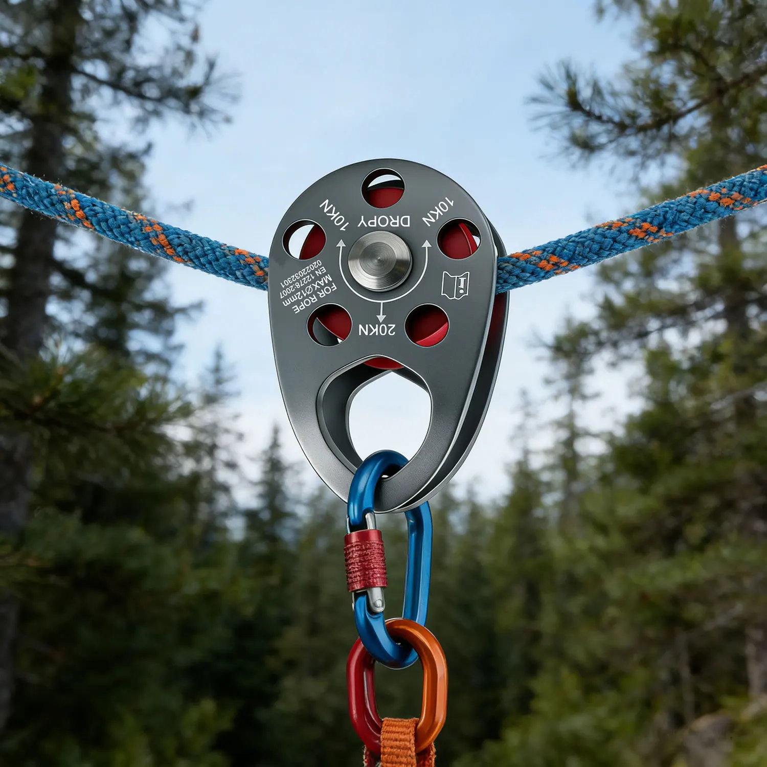 20KN Climbing Rigging Pulley, Lightweight Aluminum Alloy Single Wheel Pulley, Outdoor Mountaineering Rescue Lifting Rope Pulley