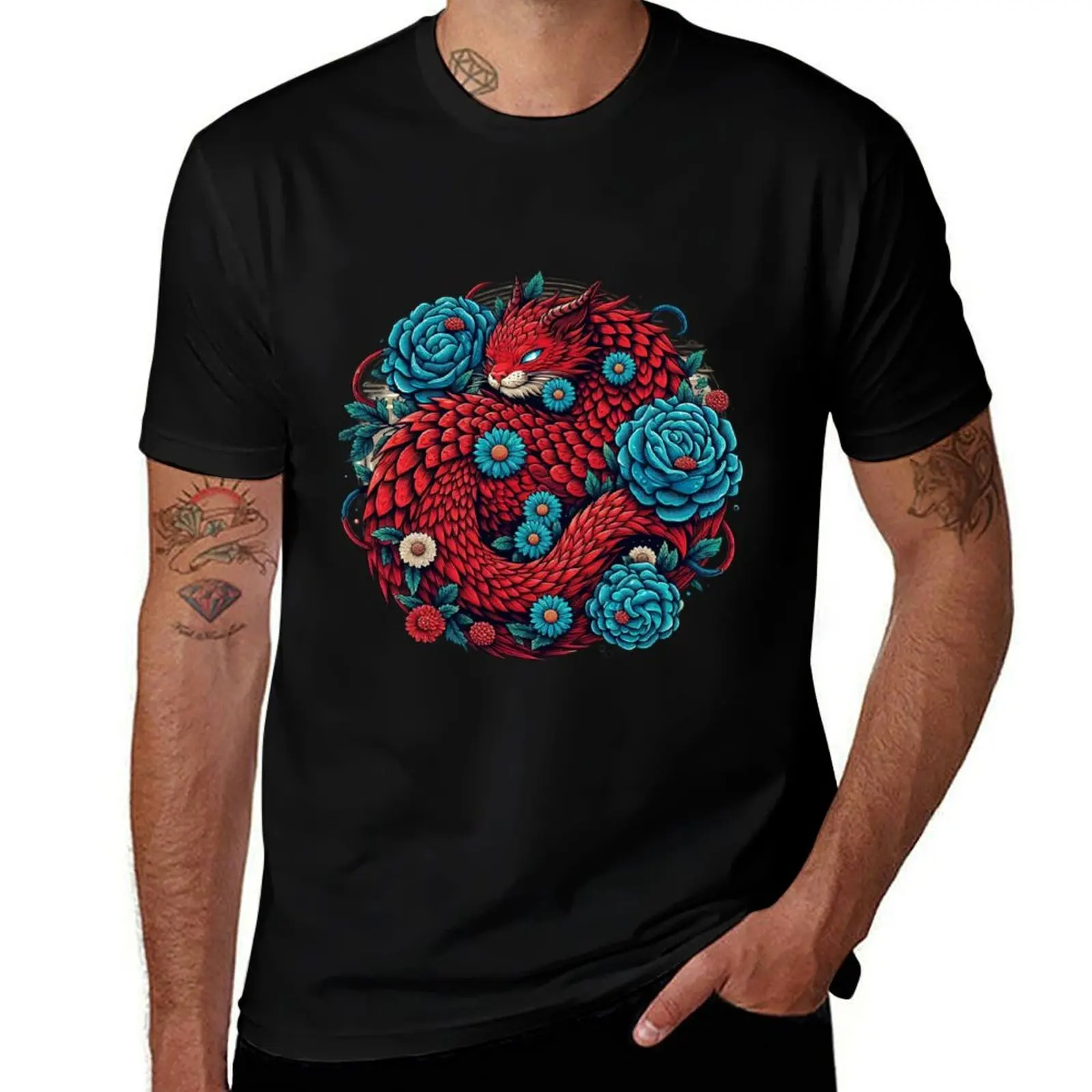 

man shirts cotton elegance floral with T-Shirt shirts t T-Shirt humor oversize t shirt funny dark t Dragon art cat