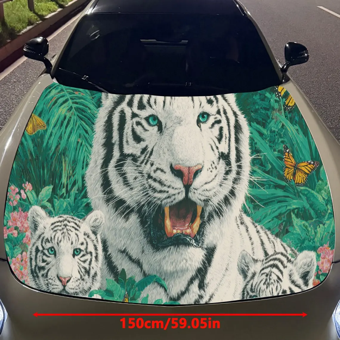 Fierce White Tiger Car Hood Stickers - Self-Adhesive, Waterproof and Durable Vinyl Wrap, Decorate And Protect Your Car, Fit For