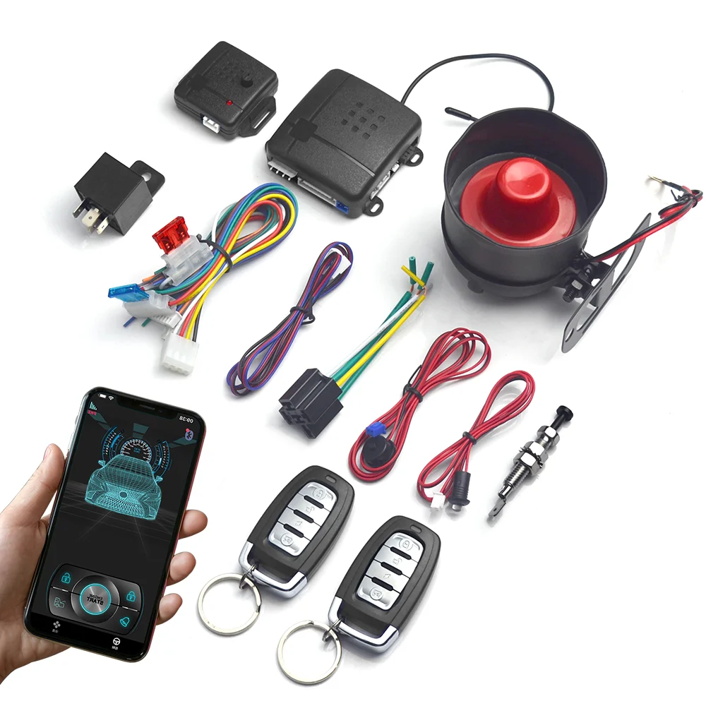 Car Auto Burglar Alarm Protection Cell Phone Bluetooth APP Control Car Alarm System 2 Remote Control Door Lock