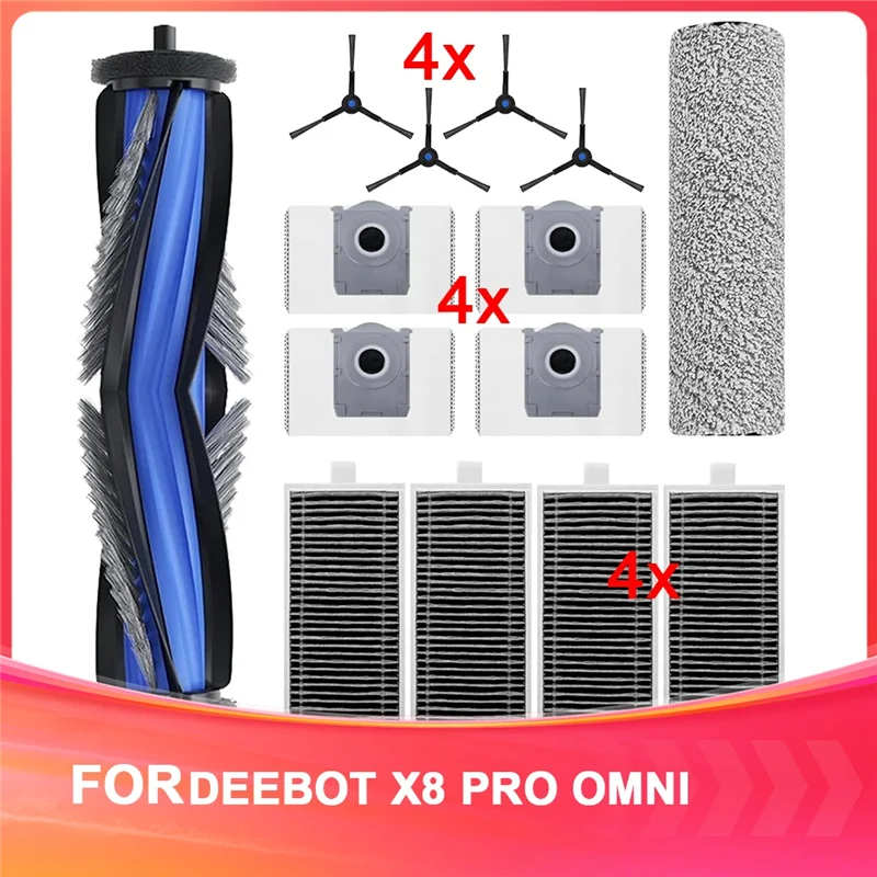 

A65T-14Pcs Vacuum Accesories Kit For ECOVACS DEBOT X8 PRO Brush,Roller Mop,Side Brushes,Filters,Dust Bags