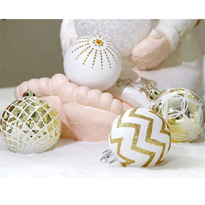 30PCS Christmas Balls ,60MM Gold&White Painted Shatterproof Festive Wedding Hanging Ornaments Christmas Trees Decoration