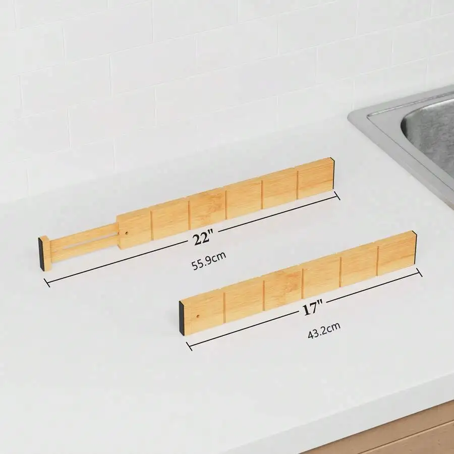 Bamboo Drawer Separators With Inserts And Labels, Kitchen Adjustable Drawer Organizers, Expandable Organization For Home And Office, Dresser Dividers With 9 Inserts (17-22 In) Back To School Dormitory Storage view 6