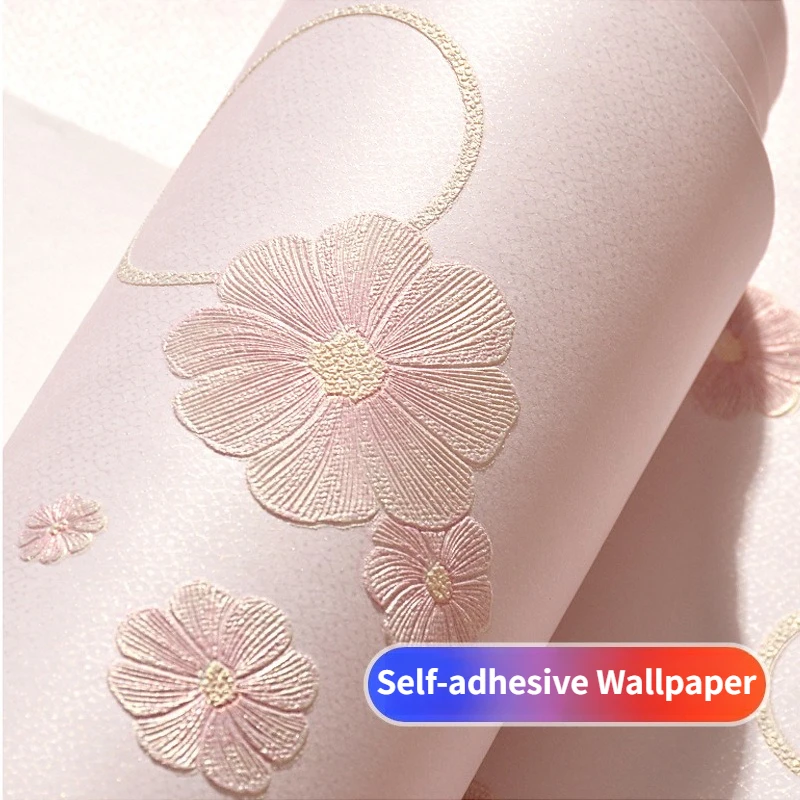 Self-adhesive Non-woven Wallpaper Living Room Bedroom Warm Cottage Style Small Flower Pink Wallpaper Home Decor Peel and Stick