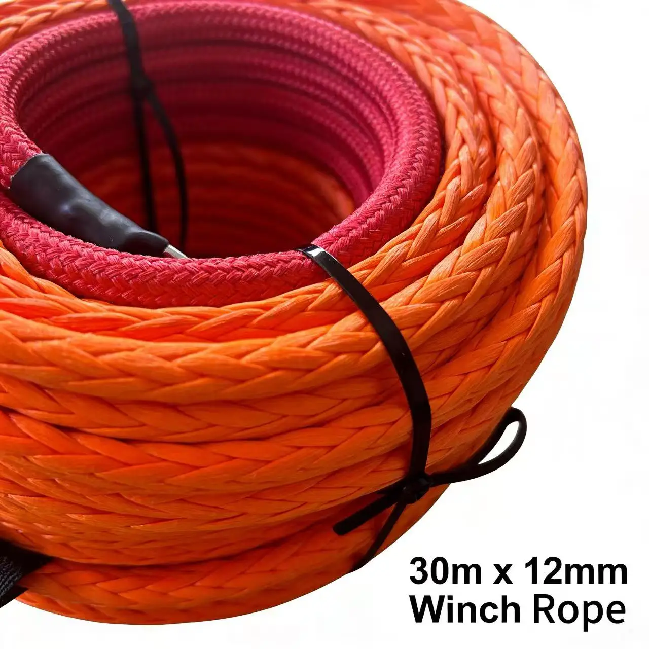 30m x 12mm Synthetic Winch Line Heavy Duty Recovery Tow Rope for 4x4 Offroad Vehicle ATV Trailer & Marine Use
