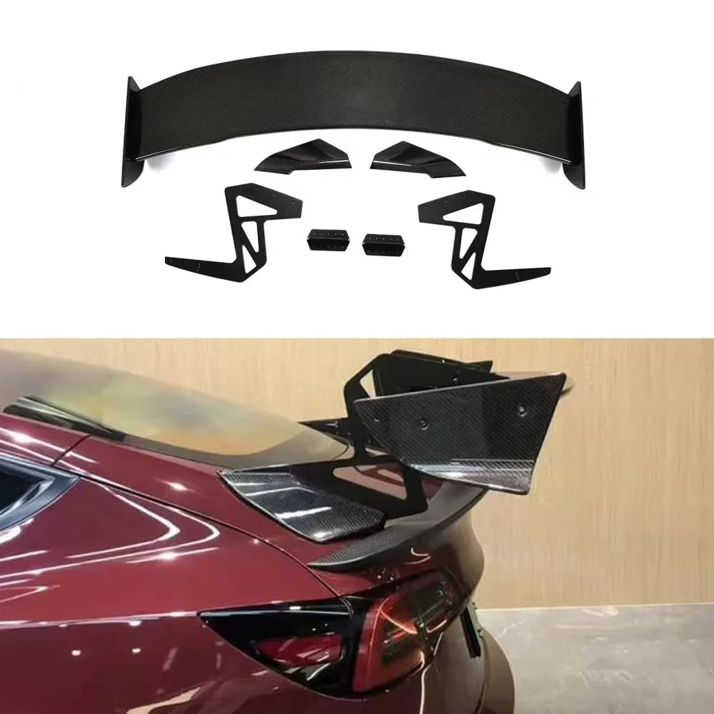 Dry Carbon Fiber High Wing Spoiler for Tesla Model 3 Electric Car Sport Utility 4-Door 2017-2021