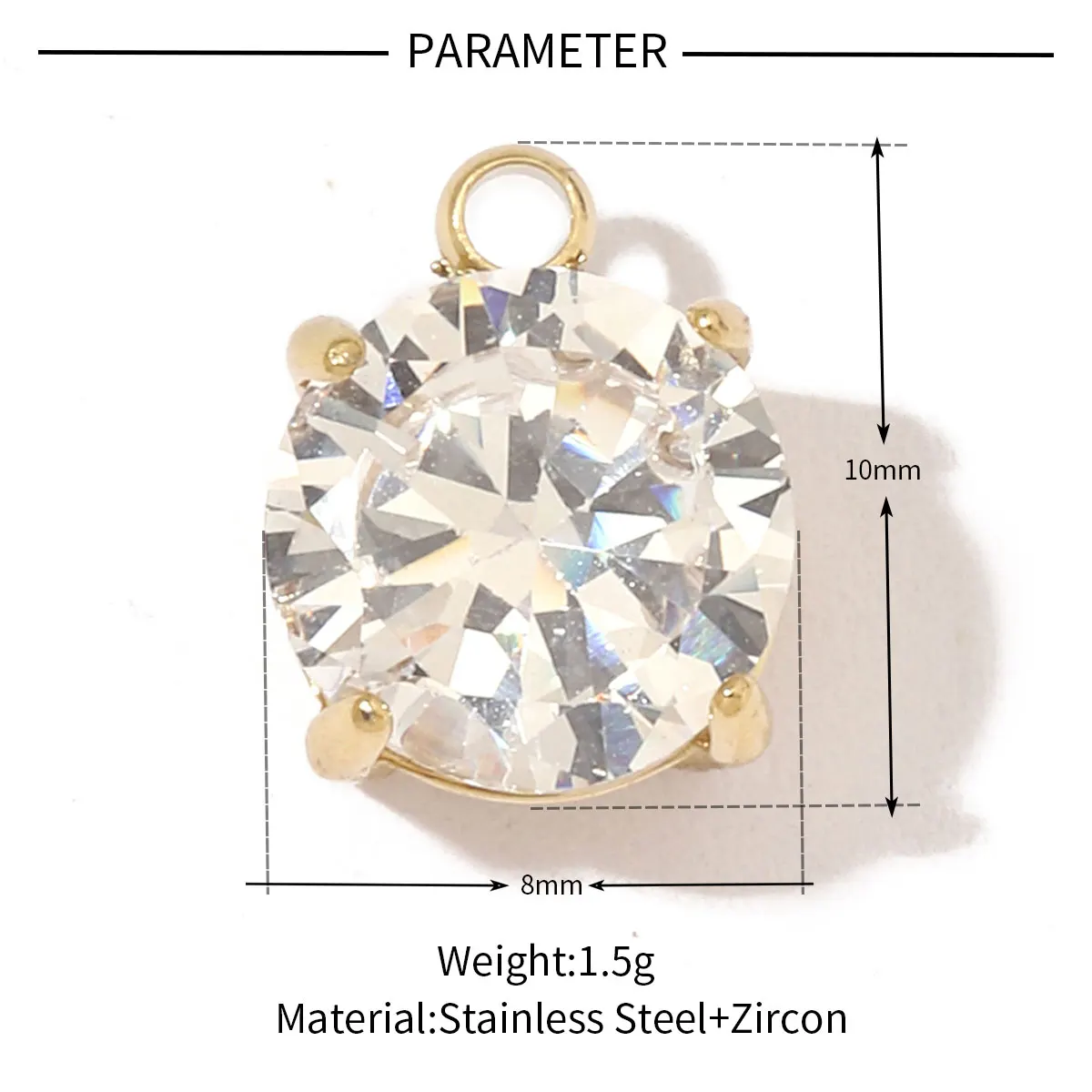 3Pcs/Lot Stainless Steel Zircon Crystal Charms Oval Star Heart Round Square Charms For DIY Making Necklace Fashion Jewelry