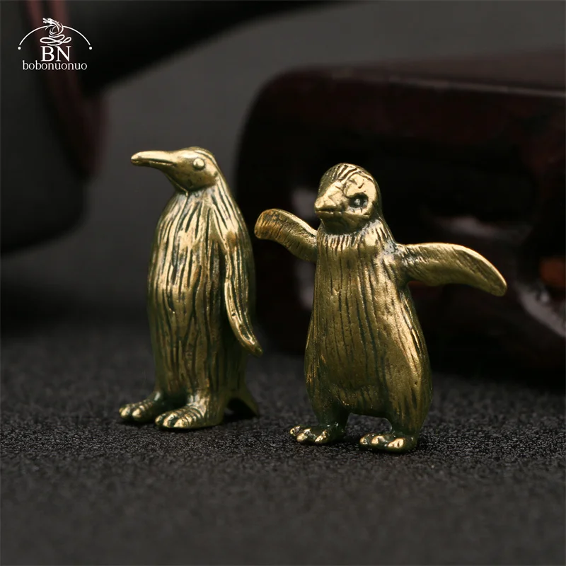 Solid Brass Antarctic Penguin Small Statue Miniature Figurine Office Desk Ornament Tea Pet Paperweight Vintage Decoration Crafts