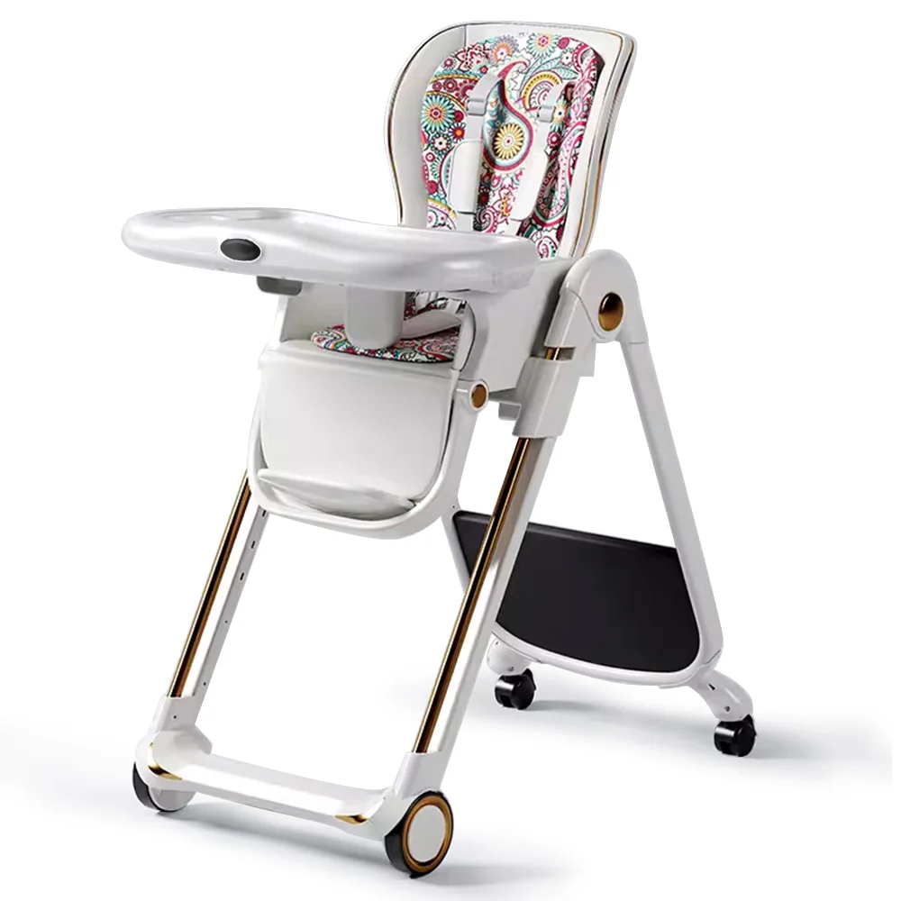 Silla Comedor Para Bebes Multifunctiinal Aluminum Kids' Baby Feeding Dining Chair Luxury Foldable Baby High Chair With Wheels