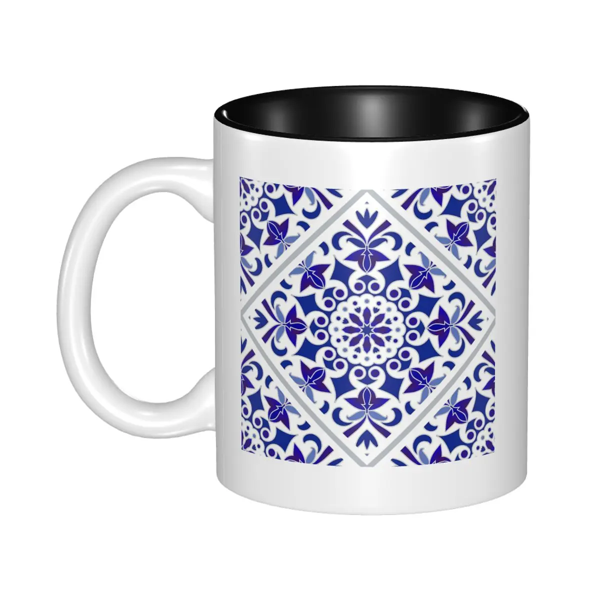 Portuguese Azulejos Blue And White Patterns Indigo Tiles Stickers Mug Funny Ceramic Coffee Cups Tea Mugs Milk Cup Drinkware