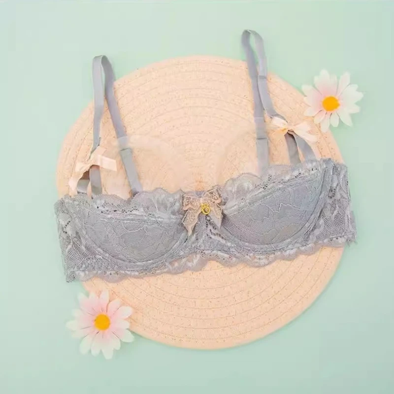 MOYISU Seksowny Biustonosz w Stylu Latinowym Demi Bra Set Przezroczysta Koronka Minimizer Push Up Bralet i Stringi dla Kobiet Duży Biust Lato ——Ever Dady