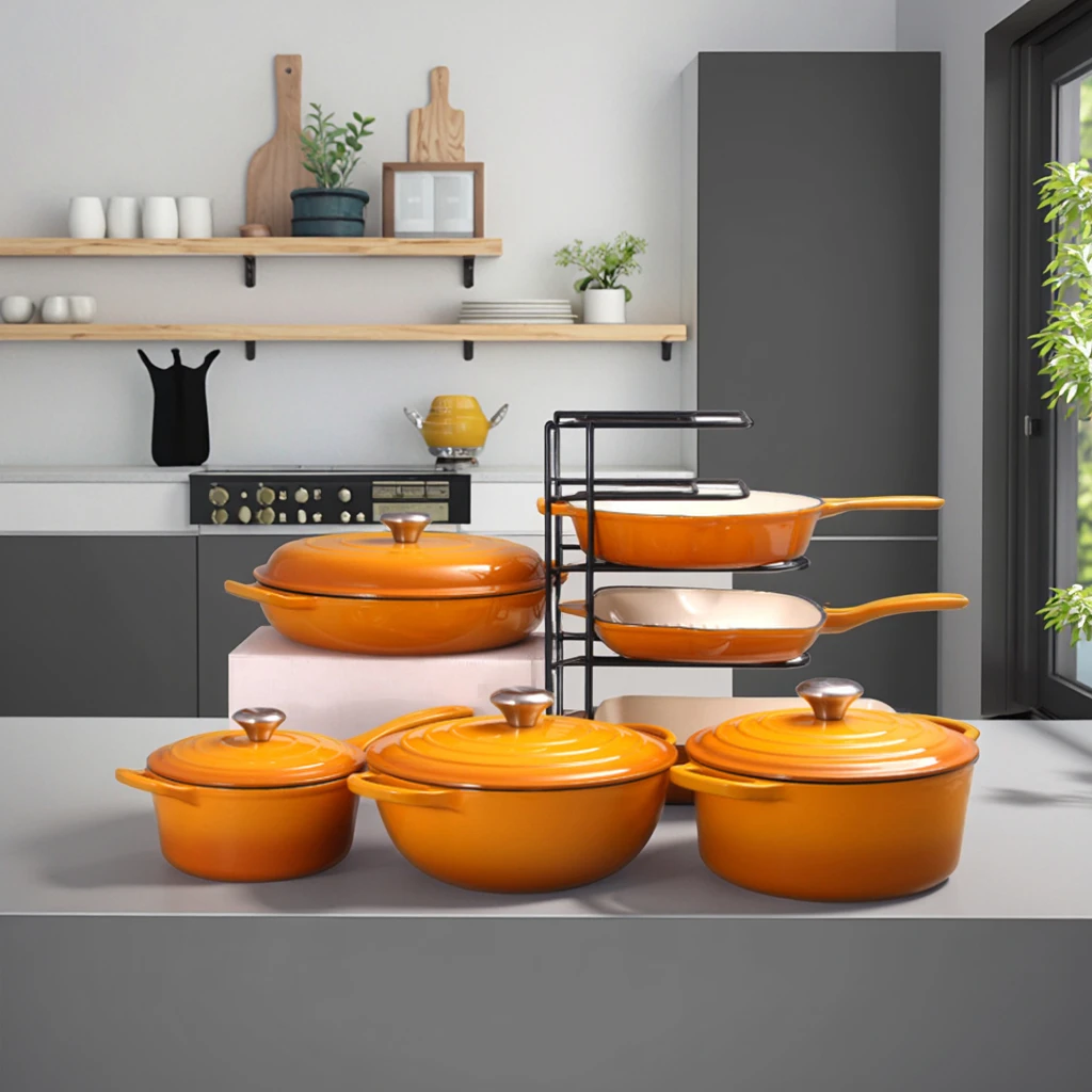 Suitable for oven safety Classic enamel cast iron cookware Durable metal casserole plates with colorful lids made from cast iron