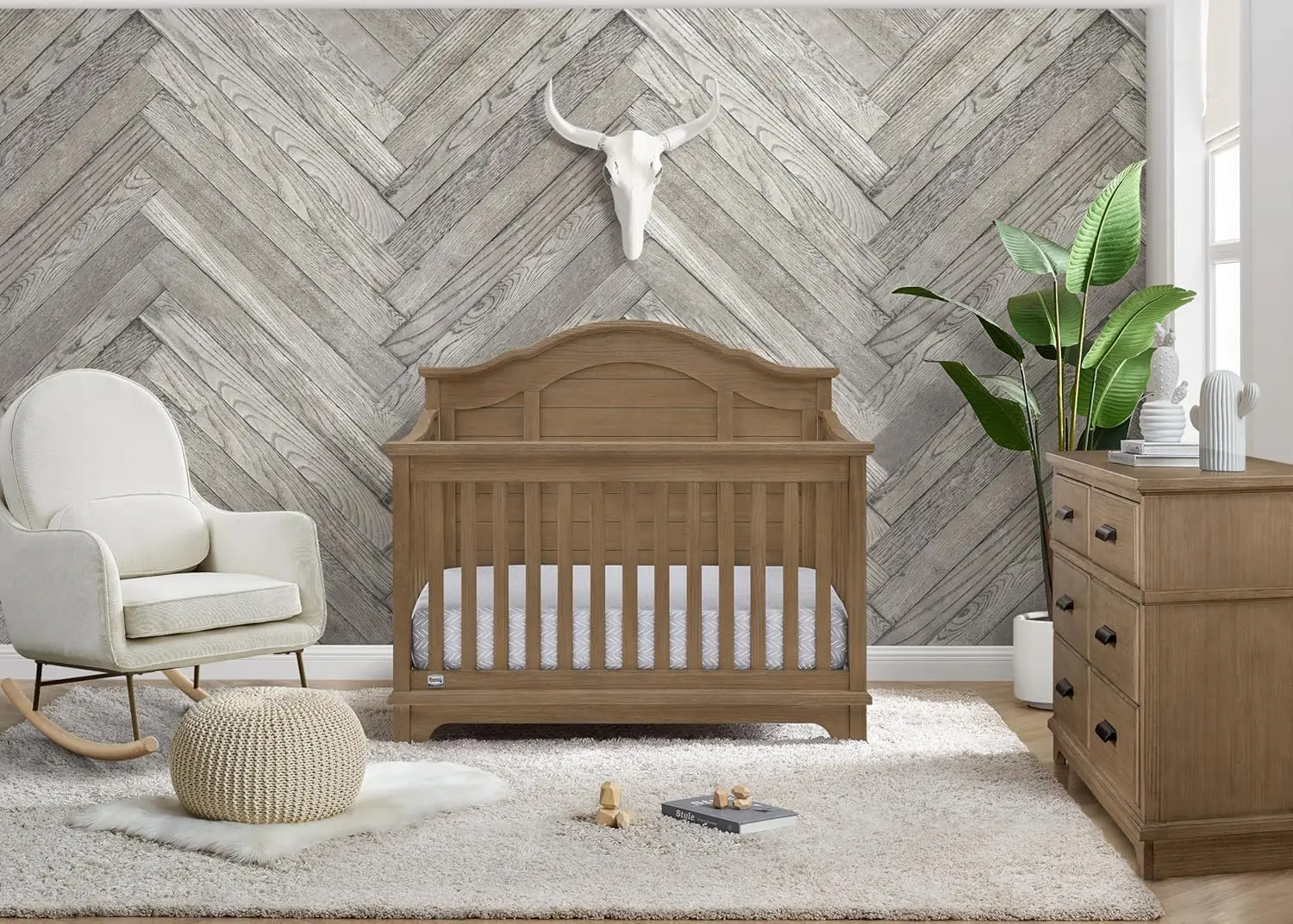 Delta Children Simmons Asher anak-anak 6-in-1 Convertible Crib dengan rel balita, usia Oak