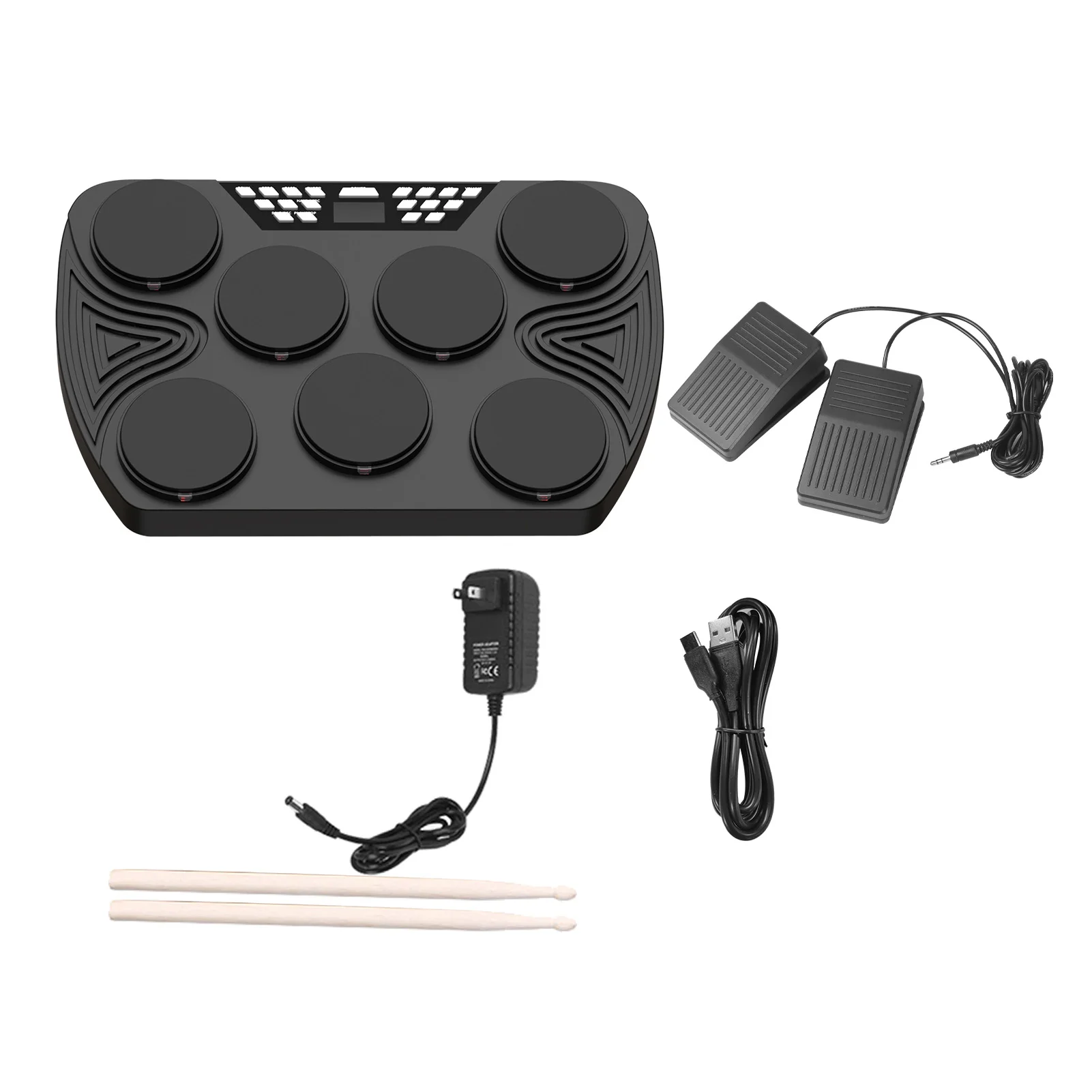 Portable Drum Kit Rechargeable Tabletop Drum Set with Dual Stereo Speakers for Beginner Practice Drum Electronic Drum Pad