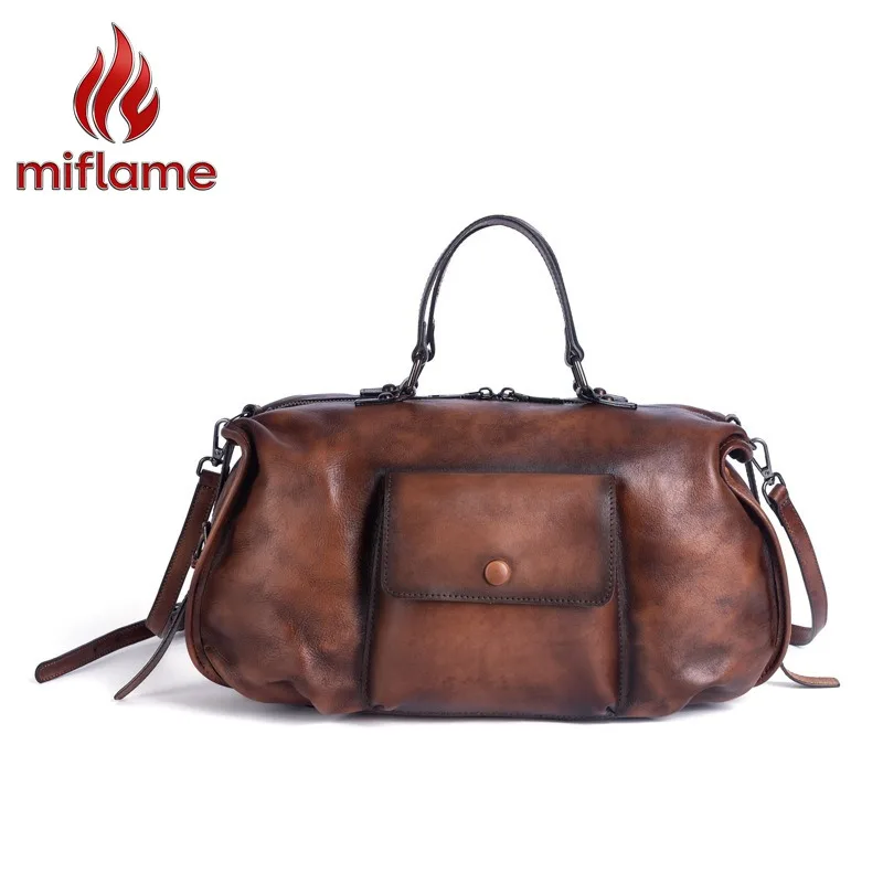 Women's Luxury Vintage Shoulder Bag Top Grain Genuine Leather Convertible Crossbody Bag Logo Free