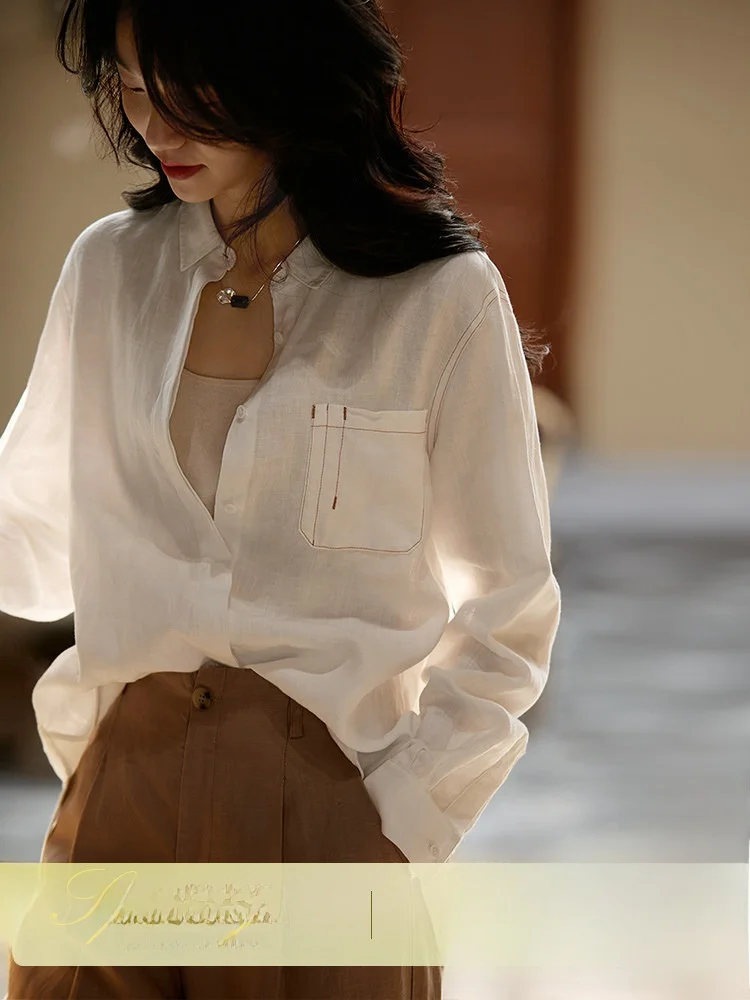 

Xhange Han Han Ge Cloud Travel Han Han Linen irt Women's Collar Long Sve Pure Color Commute Sle Regular Fit