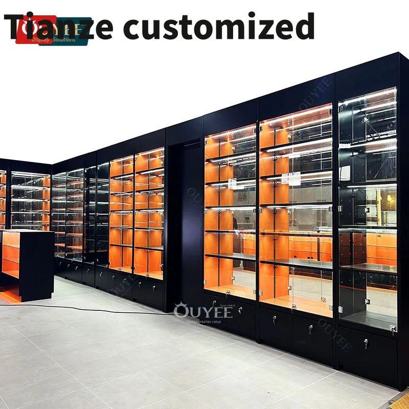 

Customized-Convenience Store Fixtures Retail Display Metal 70Inch Showcase Glass Display Cabinet Dispensary Shelves Shel