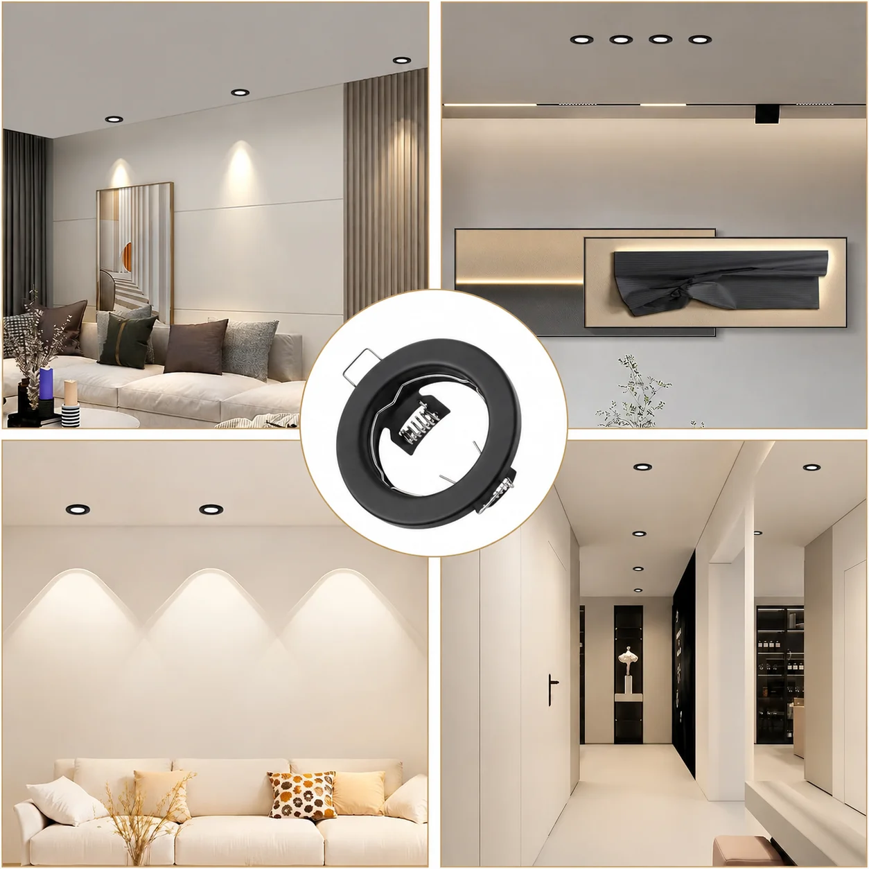 JOYINLED Set of 6 GU10 Recessed Spotlights with Matt Black Round Frame (hole Diameter 60 Mm) - with GU10 Socket for LED Halogen