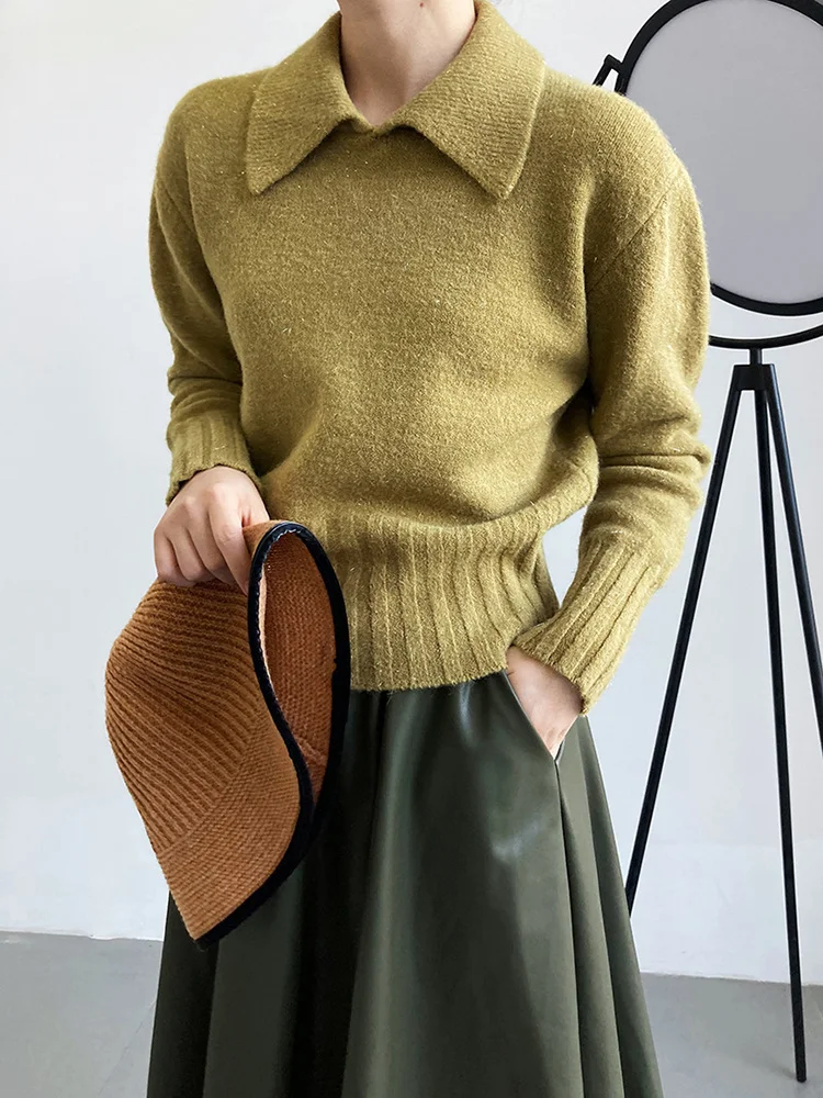 Yellow Vintage Knitting Sweater Loose Fit Lapel Long Sleeve Women Pullovers New Fashion Tide Autumn Winter 2022