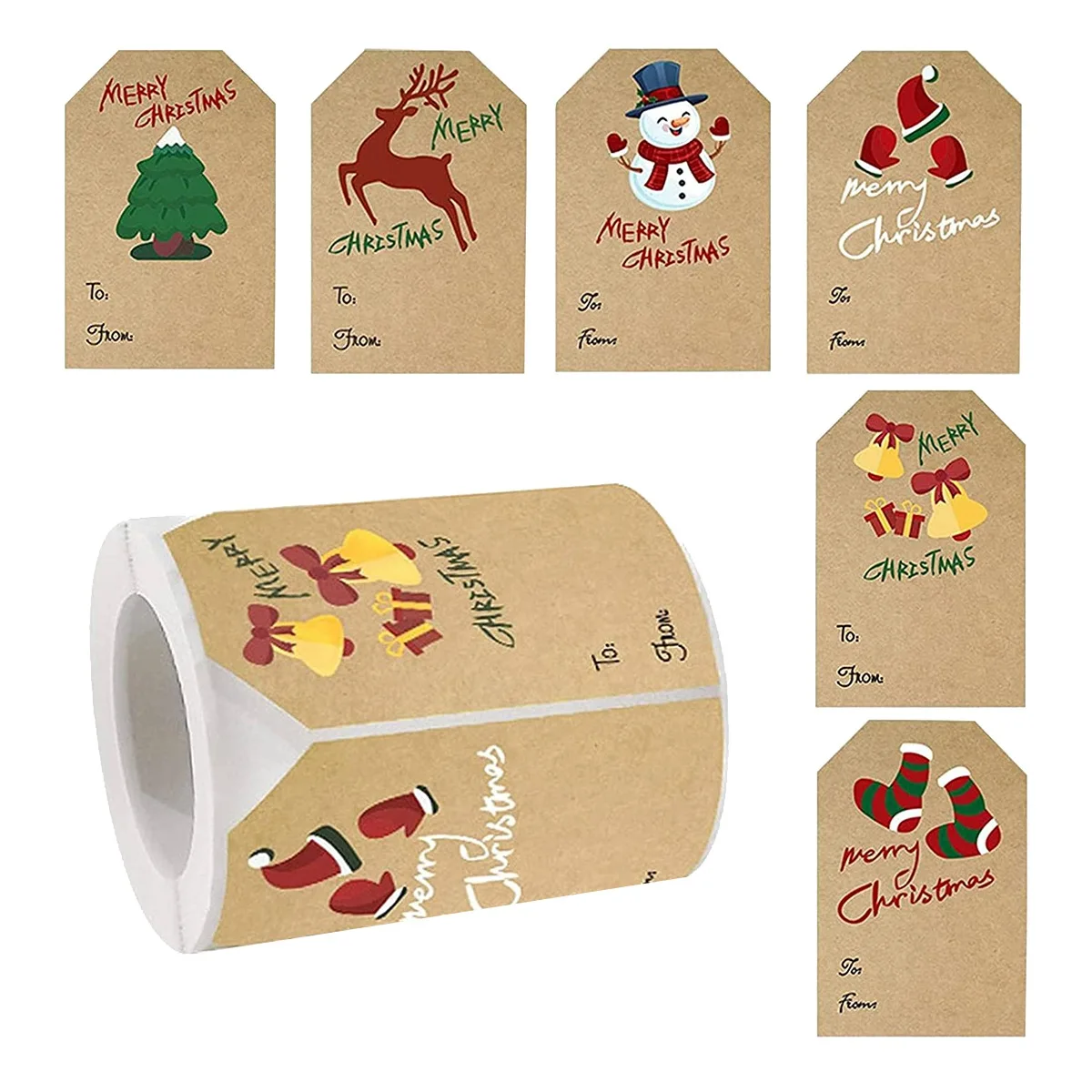 Christmas Tags Stickers, Christmas Gift Tags Stickers, 250Pcs/roll Christmas Gift Tags Holiday Stickers,6 Style