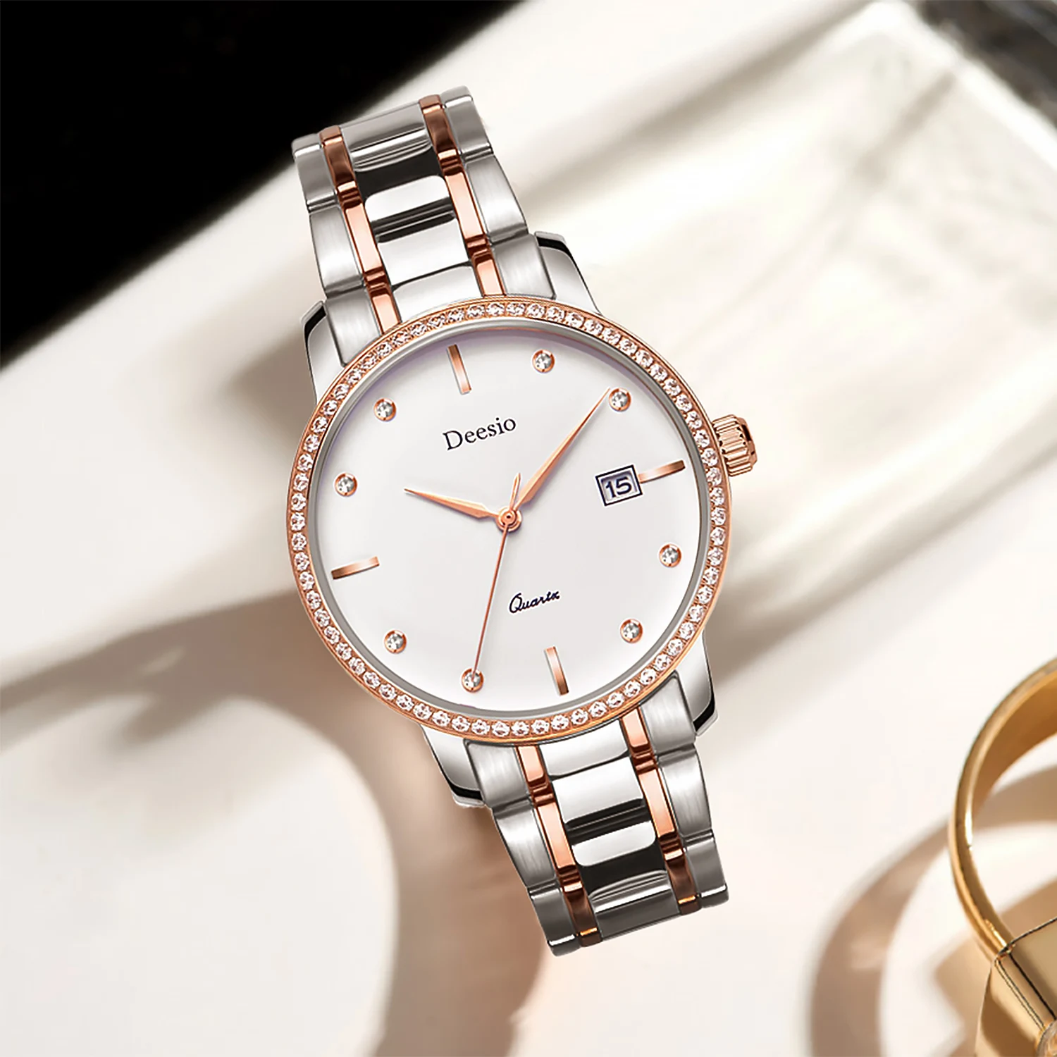 Deesio Orologi al quarzo da uomo Acciaio inossidabile resistente all'acqua Business di lusso Casual Lancette luminose Visualizzazione della data Regalo di nozze