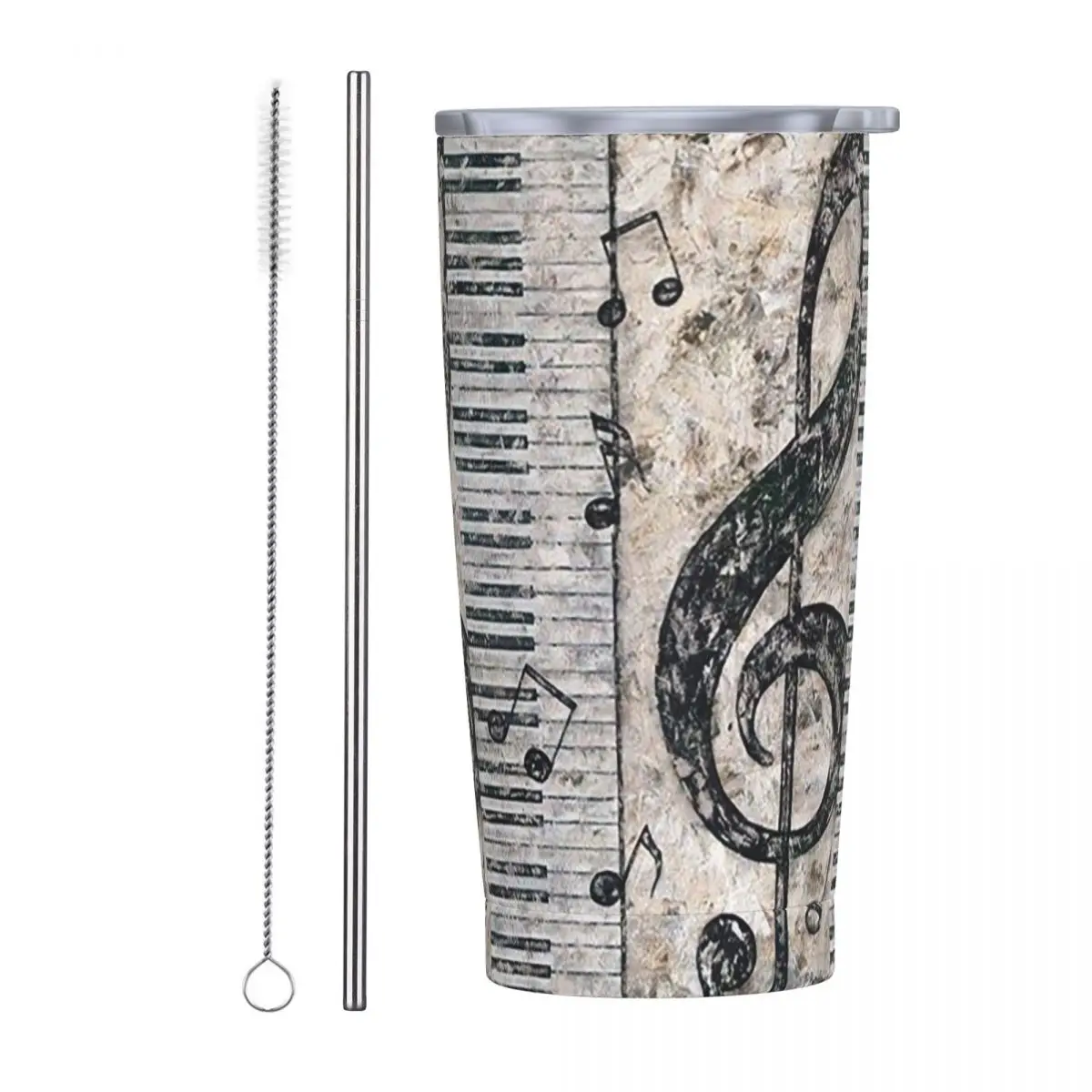 Musical Notes And Piano Keyboard Stainless Steel Tumbler Vacuum Insulated Mugs Thermal Cold Cups Straw With Lid 20oz