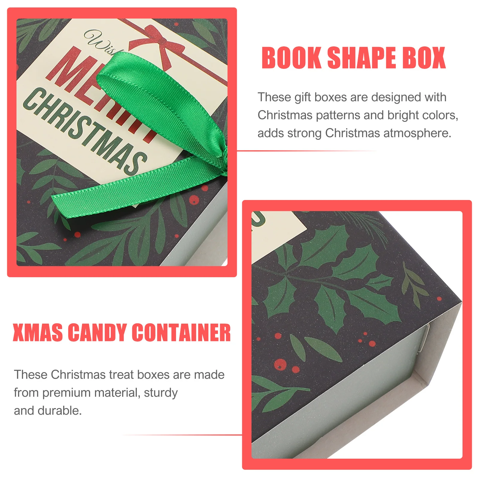

5Pcs Xmas Gift Boxes Book Shaped Candy Storage Box Creative Paper Candy Case Xmas Treat Gift Packaging Book Shape Box