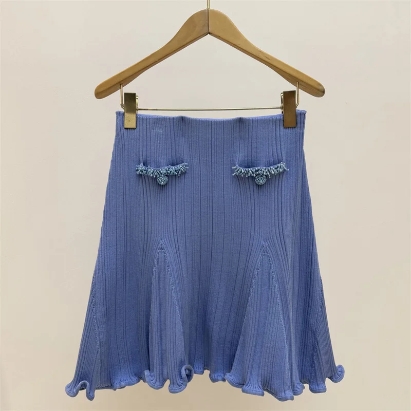 Women's skirt New high waisted slim fit mini skirt for spring 2026 bead decoration short skirt ruffled women's half skirt y2k