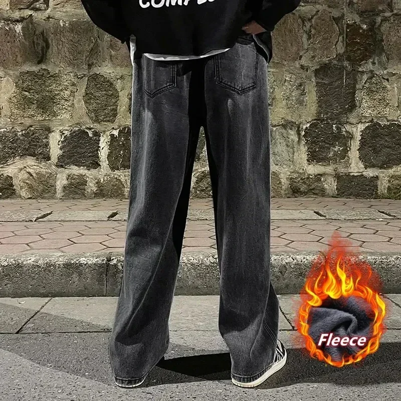 الشتاء الصوف فضفاض الجينز، فضفاض مستقيم المخملية الدافئة ومريحة مرونة الخصر واسعة الساق السراويل العلامة التجارية الملابس الرجالية #2