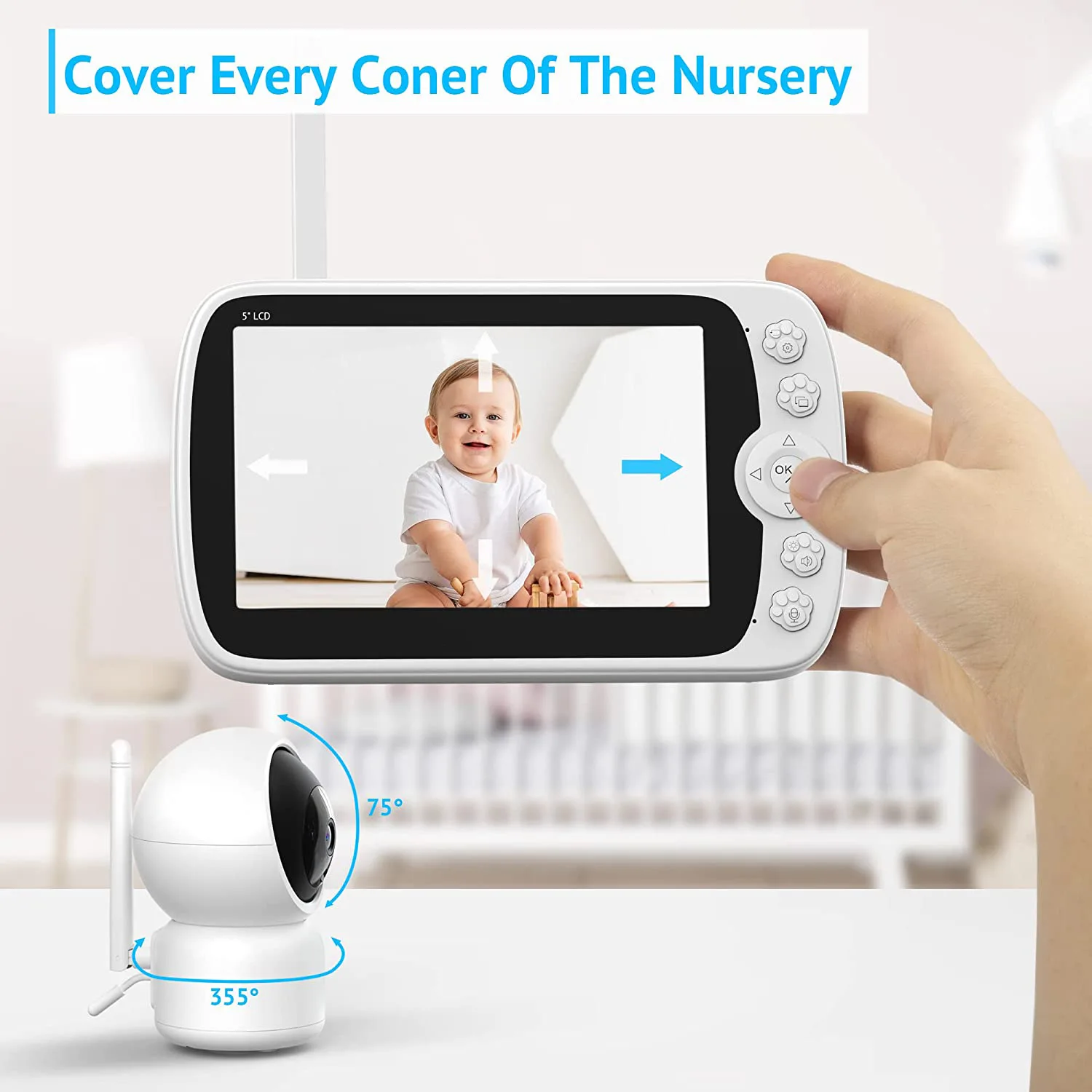 

5Inch IPS Screen Wireless PTZ Intercom Baby Monitor Temperature Display Nanny Camera Feeding Plan Cry Detection Babysitter