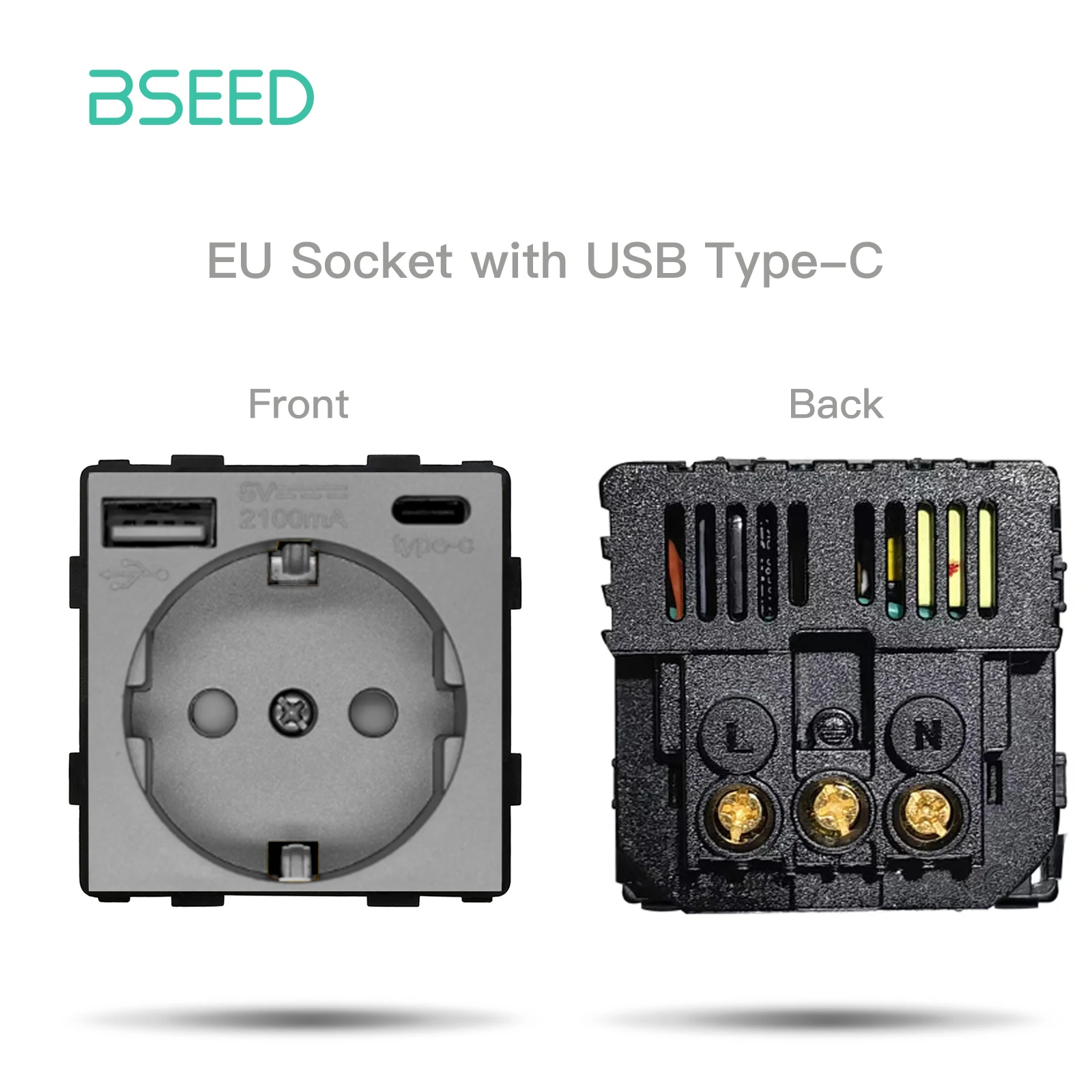 BSEED Mechanische Tastenschalter, EU/FR-Buchse, Typ C, Dual-USB-Buchsen, Funktionsteile, Glas-Buchsenrahmen, DIY, freie Kombination