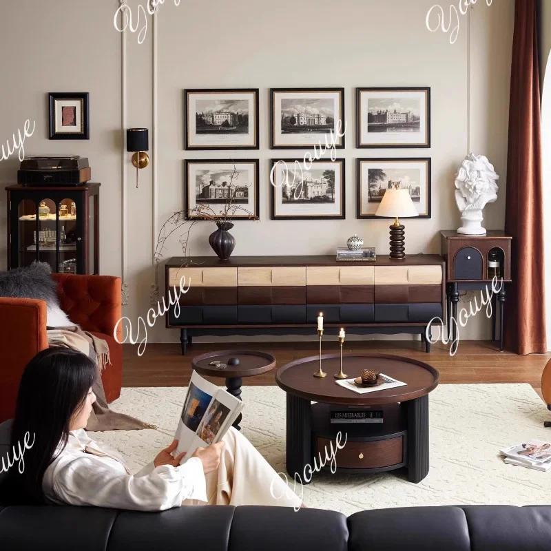 

J французский ретро журнальный столик из цельного дерева, приставной столик, комбинация для маленькой квартиры, гостиной, дивана, круглый стол, антикварный чай