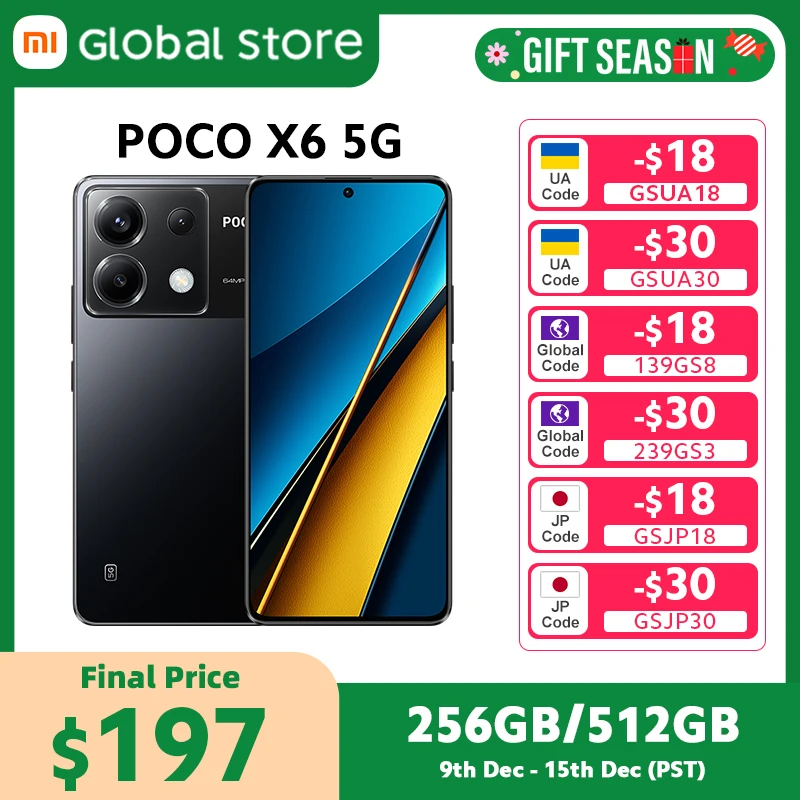 Global Version POCO X6 5G Snapdragon 7s Gen 2 120Hz Flow AMOLED Display 64MP Camera with OIS NFC 67W Charger NFC Smartphone