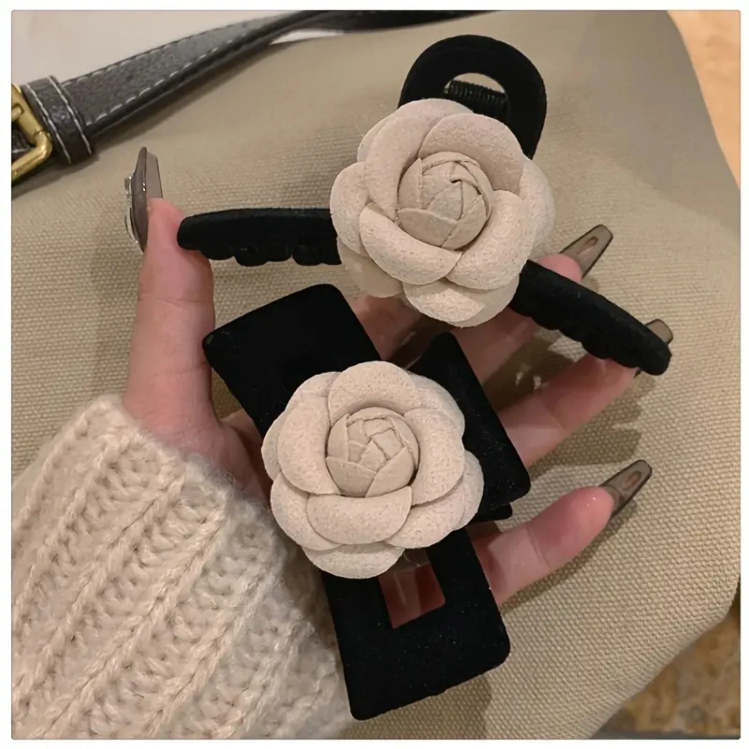 Luxurious Camellia Flower Corsage Hair Clip: Elegant French Barrette Accessory for Women, Classic Bow Design perfect for Fall