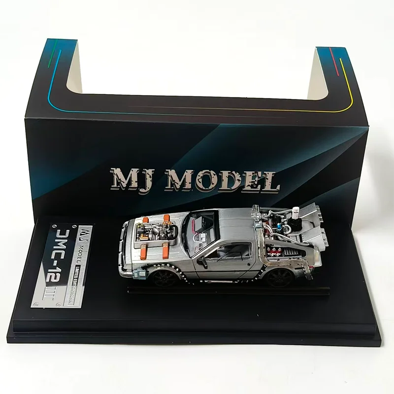MJ 1:64 Back To The Future Time Machine DMC-12 delorean Diecast Alloy Model Car Static Collection Decorated Holiday Gifts Toys