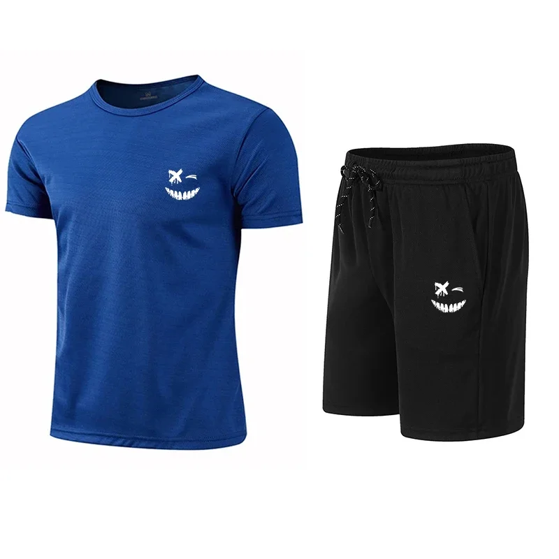 Camiseta de manga corta y pantalones cortos para hombre, ropa deportiva informal para Fitness, conjuntos deportivos de secado rápido, conjuntos para correr de verano, S-3XL, 2 piezas