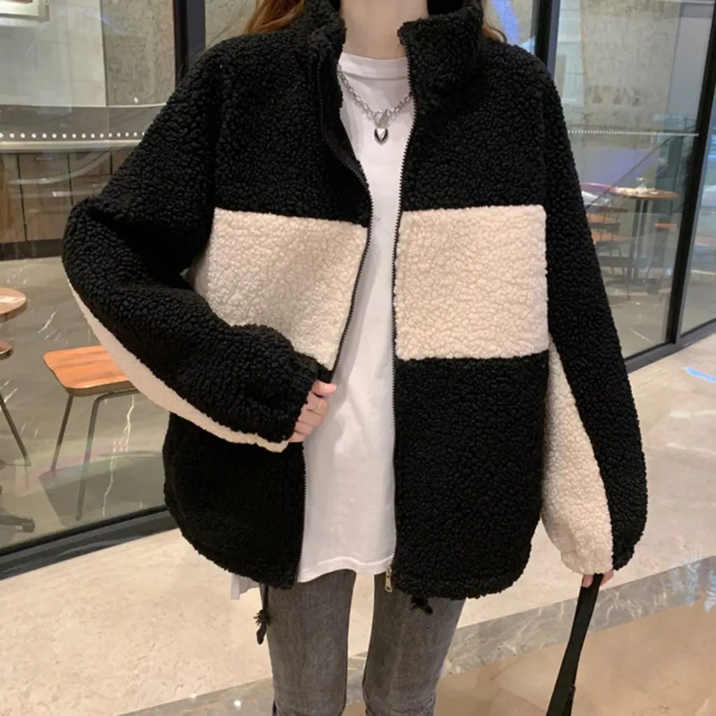 

Women's Trendy Instagram Style Coat Autumn Winter Fleece Lined Thickened Korean Loose BF Long Sleeve Lamb Wool