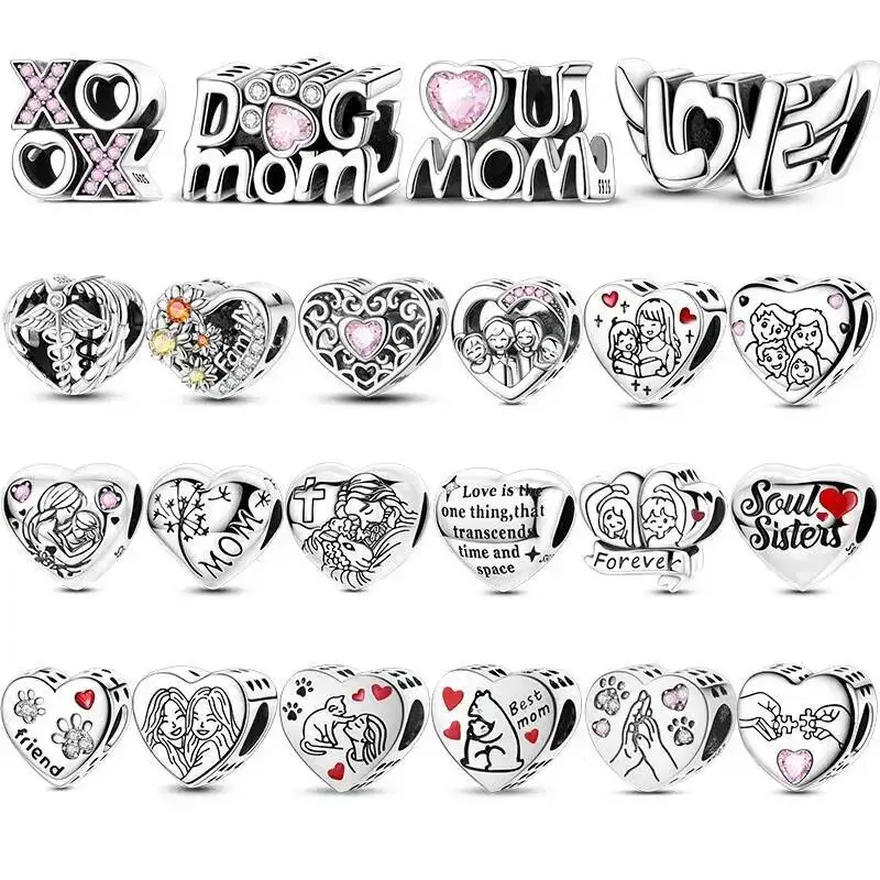 Love Heart 925 Sterling Silver Charm Family Friendship Beads Fit Bracelet Bangle Pendant DIY Jewelry Original Women