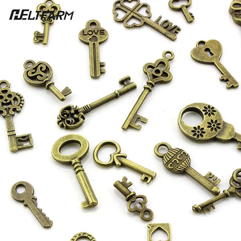 50PCS Mix Antique Bronze Old Look Bronze Keys Vintage Pendant Metal Charms Decorations Diy Pendant Jewelry Findings