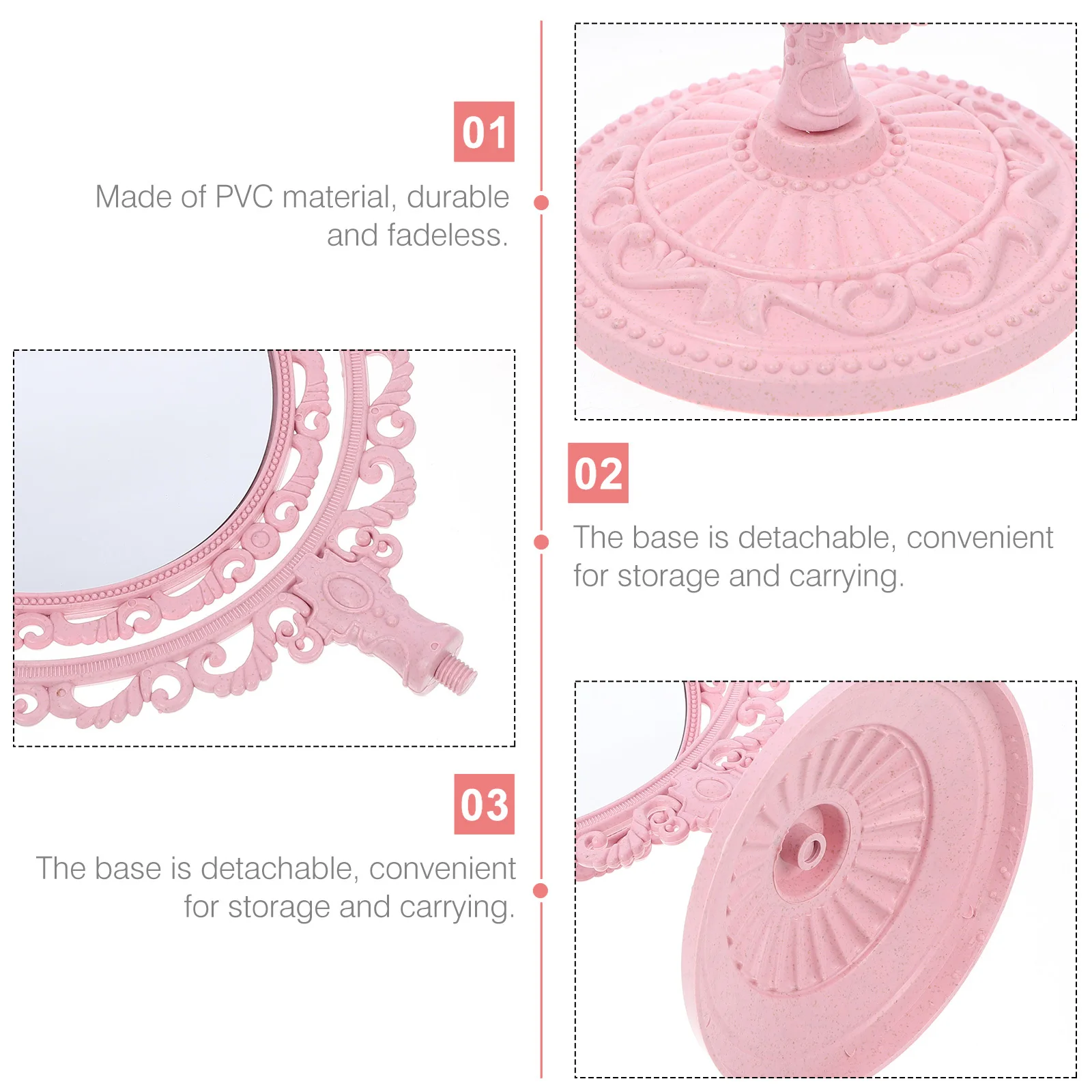 

Tabletop Vanity Mirror 2X Magnifying Double-Sided Rotating 360 Degree Adjustable Oval Pink Makeup Mirror For Shaving Dressing