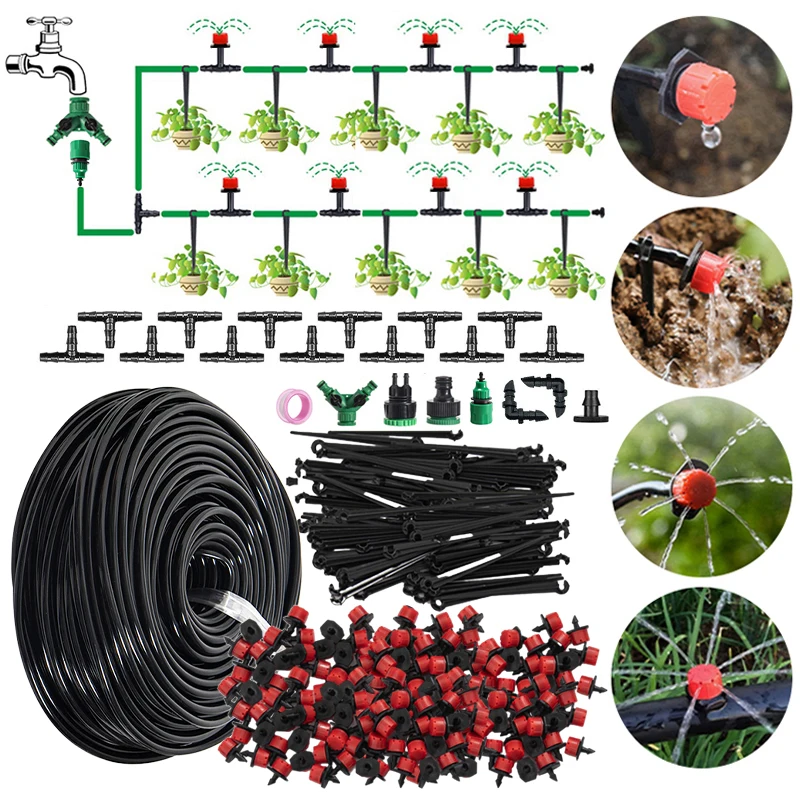 

Garden Drip Irrigation Kit 1/4'' Adjustable Nozzles Automatic Plant Watering System Farmland Bonsai Plant Vegetable Greenhouse