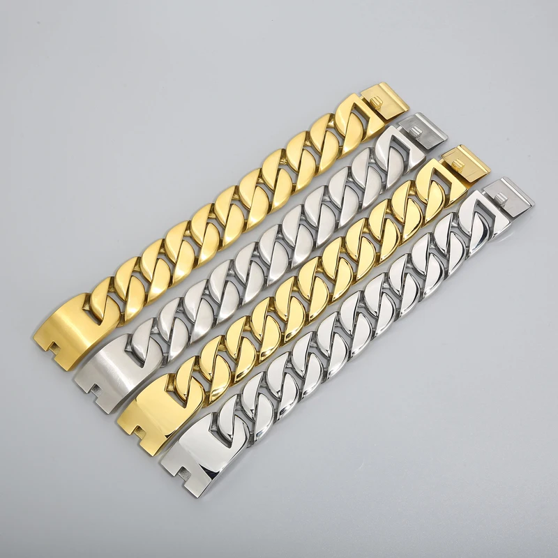 Fongten 31mm Breite Große Schwere Kühlen männer Armbänder Gebürstet Polnischen Edelstahl Chunky Kubanischen Kette Armband Für Männer schmuck – Detail 10