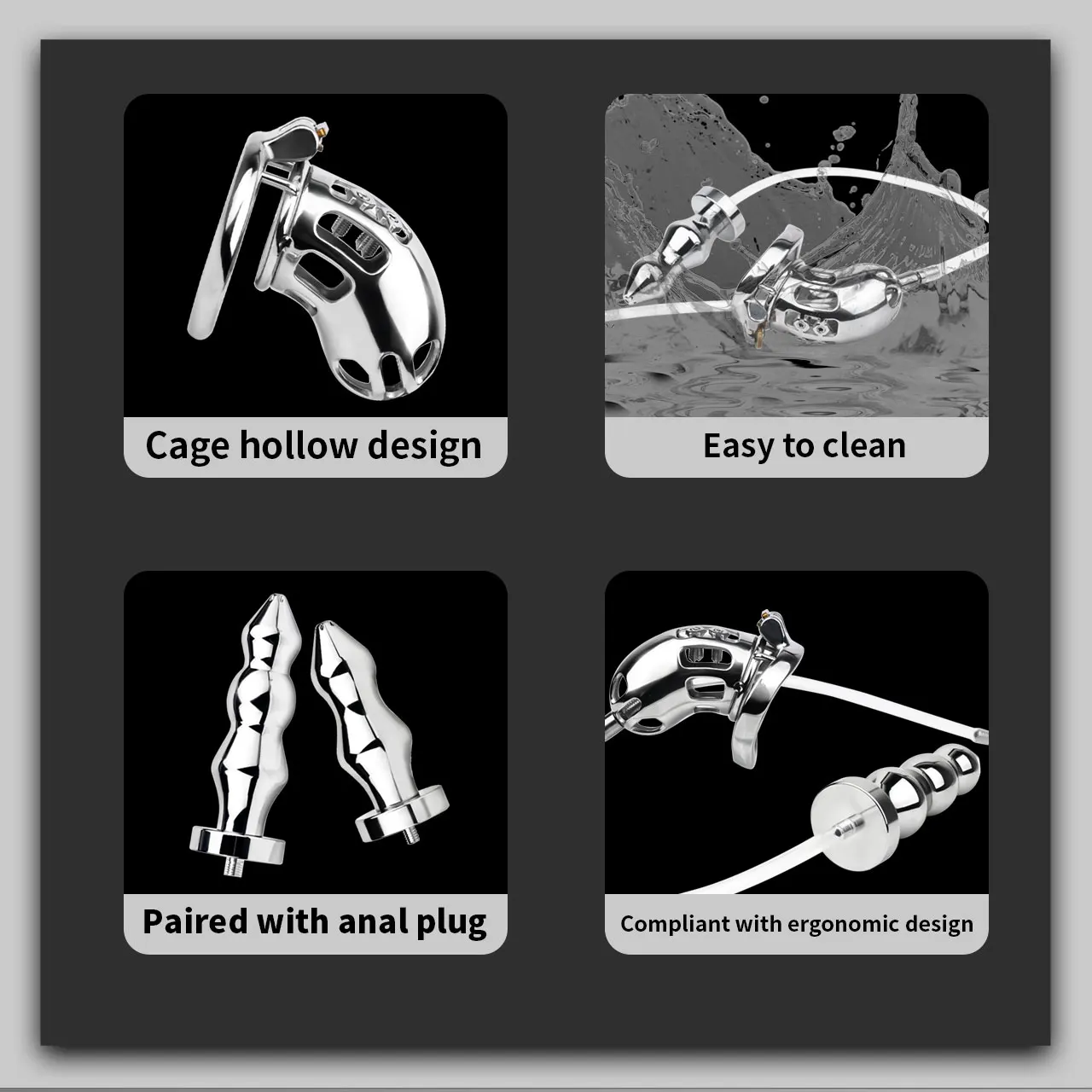 QKKQ Cage de chasteté masculine en métal avec Plug Anal cathéter urétral anneau de pénis serrure de bite jouets sexuels BDSM pour hommes Sissy outils adultes Sexy