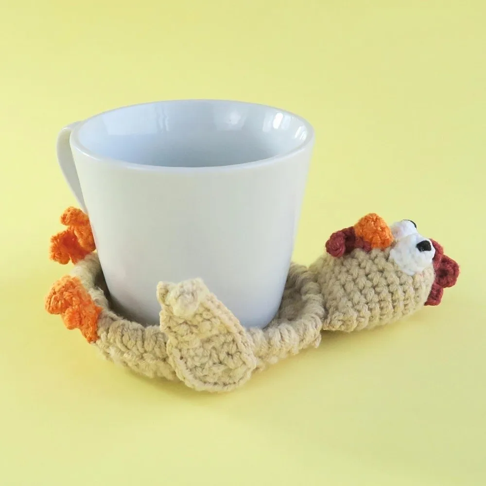 Cute 3D Design Crochet Animal Coaster Funny Non-Slip Knitted Cup Mat Washable Cartoon Water Cup Mat Office