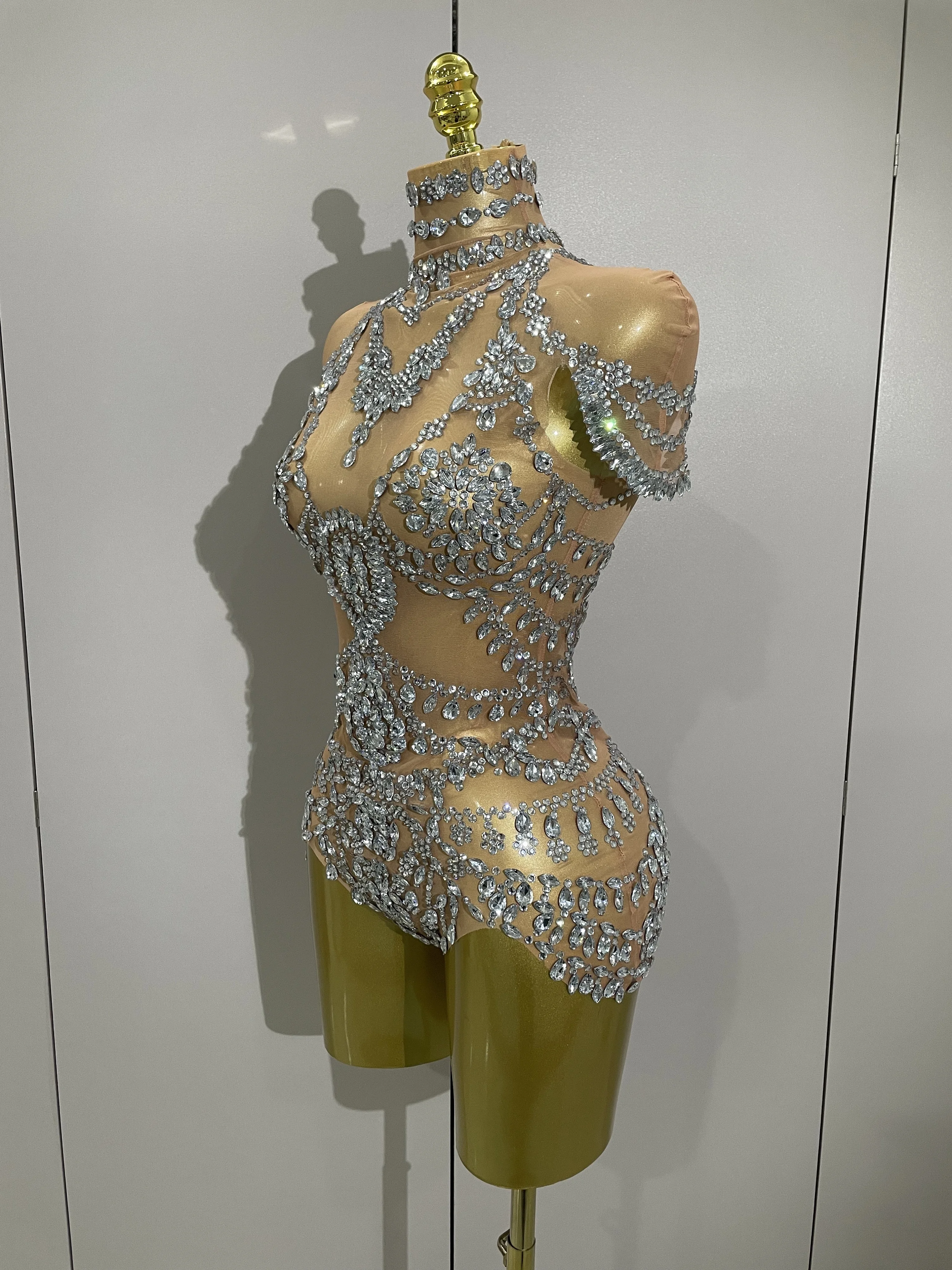 2025Stage Costume Luxury Rhinestones Sexy See-Through Sheath Bodysuit Evening Party Bar Nightclub Singer Dancer Performance Wear