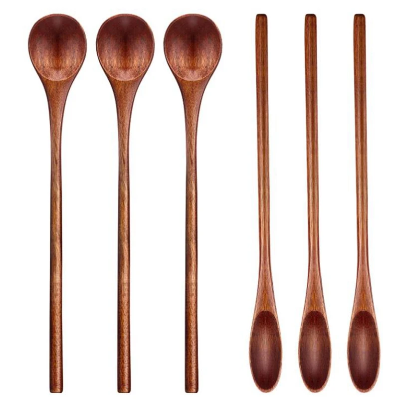 Colher De Café De Madeira Com Punho Longo, Colher De Madeira, Colher De Mistura Manual Para Cozinha, 6 PCs