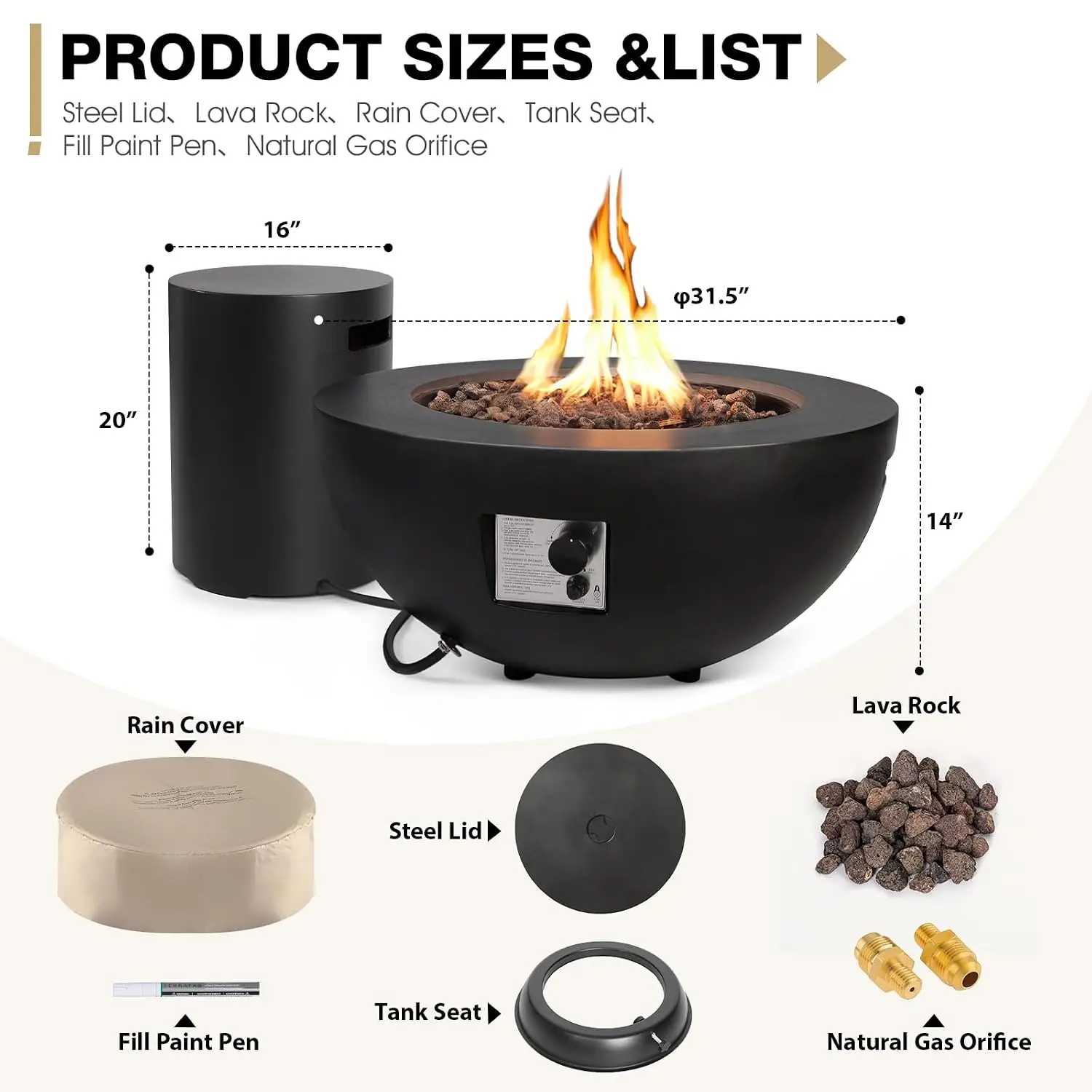 Outdoor Propane Fire Pit Set w/Tank Cover, 31.5