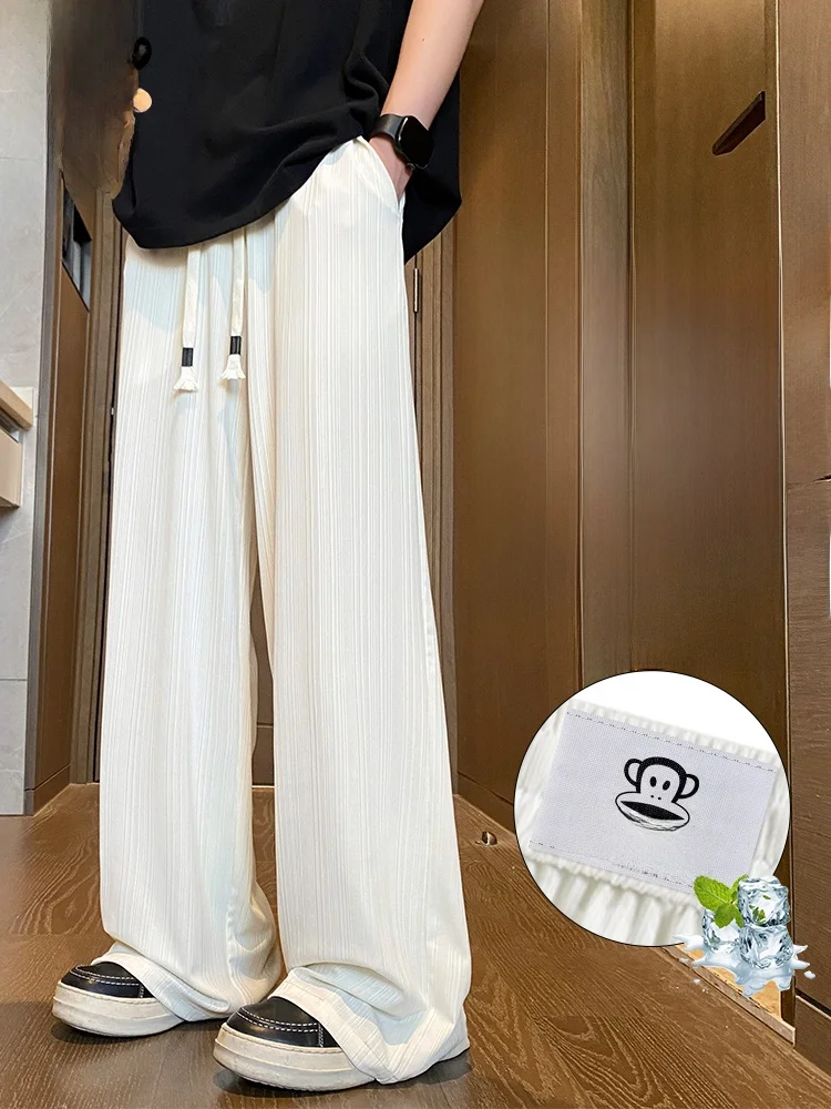 

Мужские повседневные брюки PaulFrank из ледяного шелка, летние тонкие свободные прямые брюки, удобные легкие модные брюки