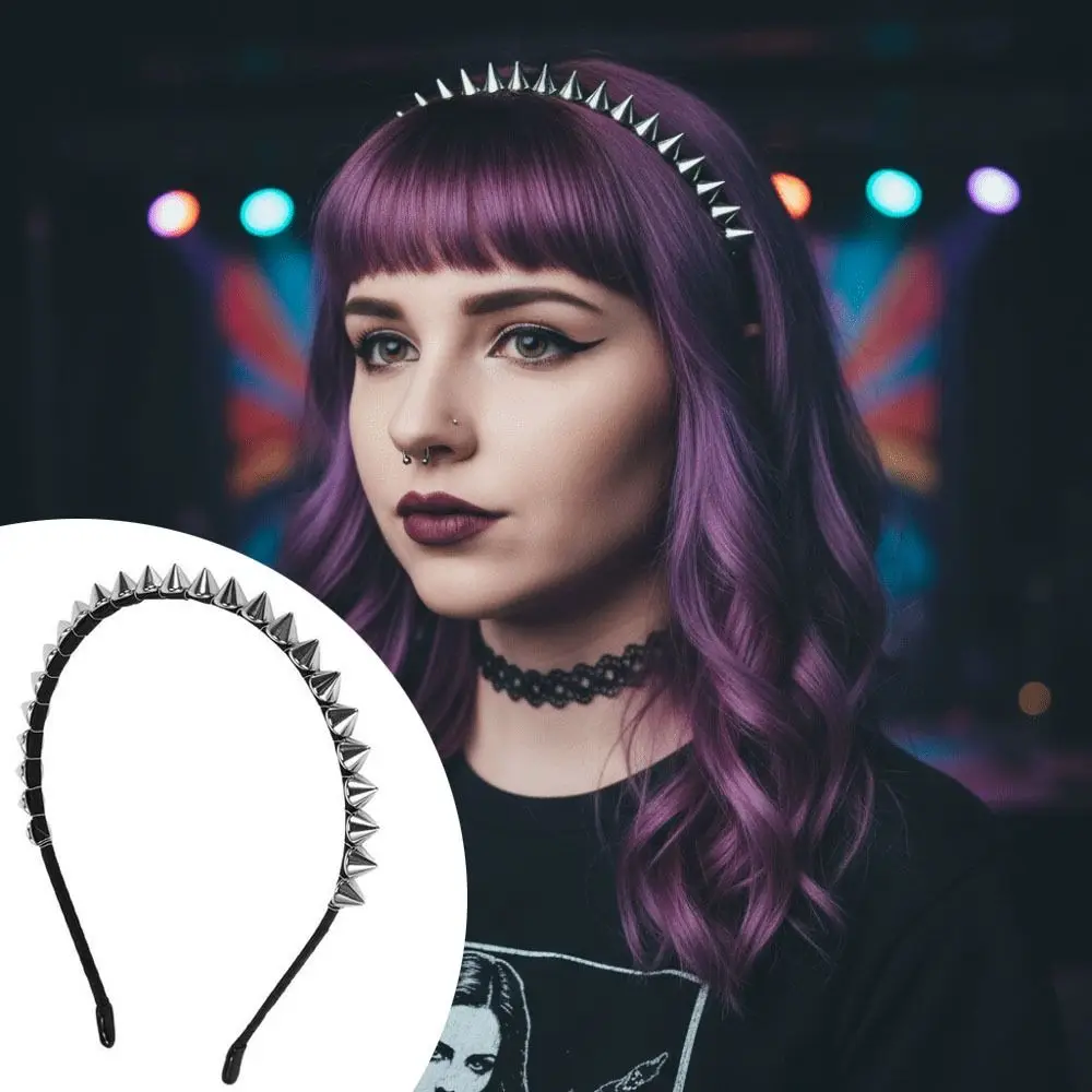 Cosplay Accessories Silver Stud Rivet Headband Metal Punk Style Rivet Spike Headband Gothic Fashion Headband for Women Men